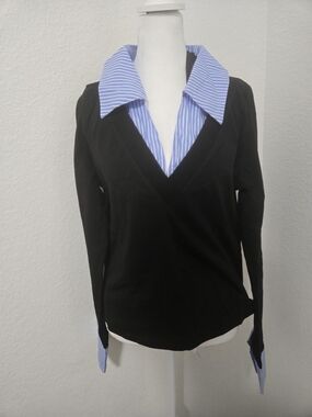 Dollskill | Black Top with Blue Stripe Collar